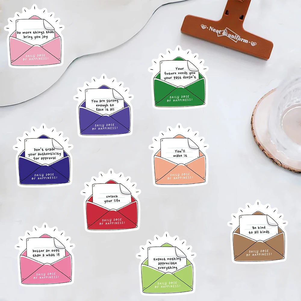 50PCS Daily Dose Of Happiness Sticker Notebook Graffiti Case PET Laptop Luggage Phone Paper Refrigerator DIY Creative Stickers ﻿