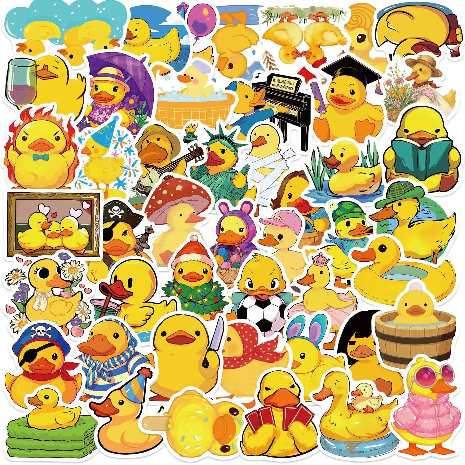 50 Pcs Yellow Duck Stickers Cute Duck Stickers Gifts for Water Bottles, Duck Vinyls Stickers Decal Waterproof Bottles Sticker