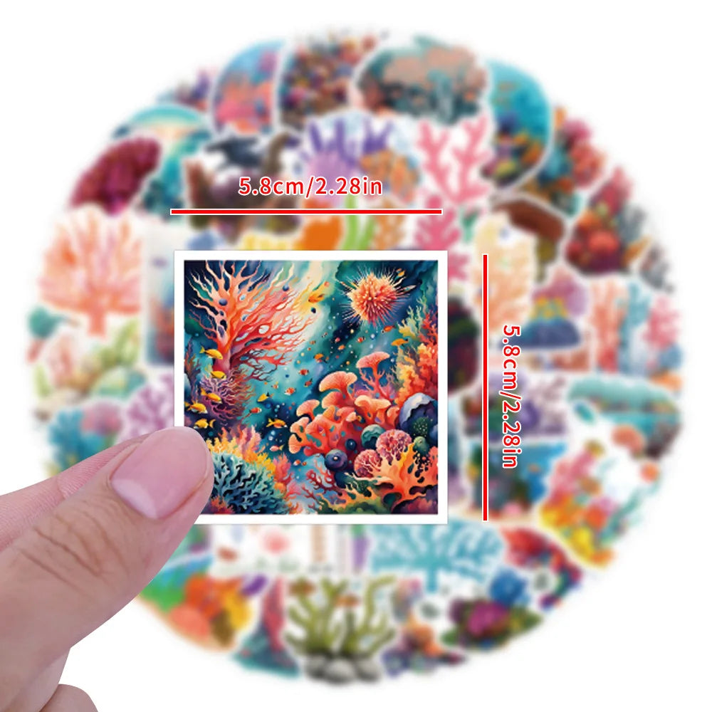 55/110PCS Cartoon Colorful Coral Reef Graffiti Sticker Car Luggage Water Cup Laptop Waterproof Notebook Sticker