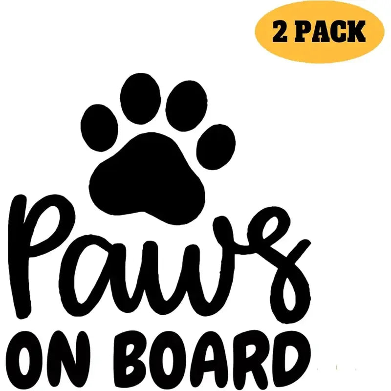 1-Pack Paws on Board Car Stickers - Cute Pet Paw Print Vinyl Decals with Black & White Paw Prints & Cursive Lettering, Durable P