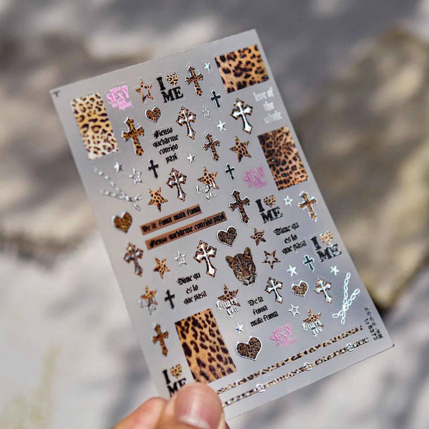 Metal Nail Art Stickers Retro Wild Leopard Print Nails 3D Decorations Stickers Winter Cross Animal Nail Art Accessories Stickers