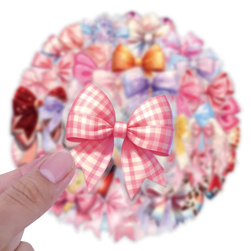 62/124PCS Transparent Bow Personalized Creative Graffiti Stickers for Luggage Water Cups Scooter Stationary Stickers