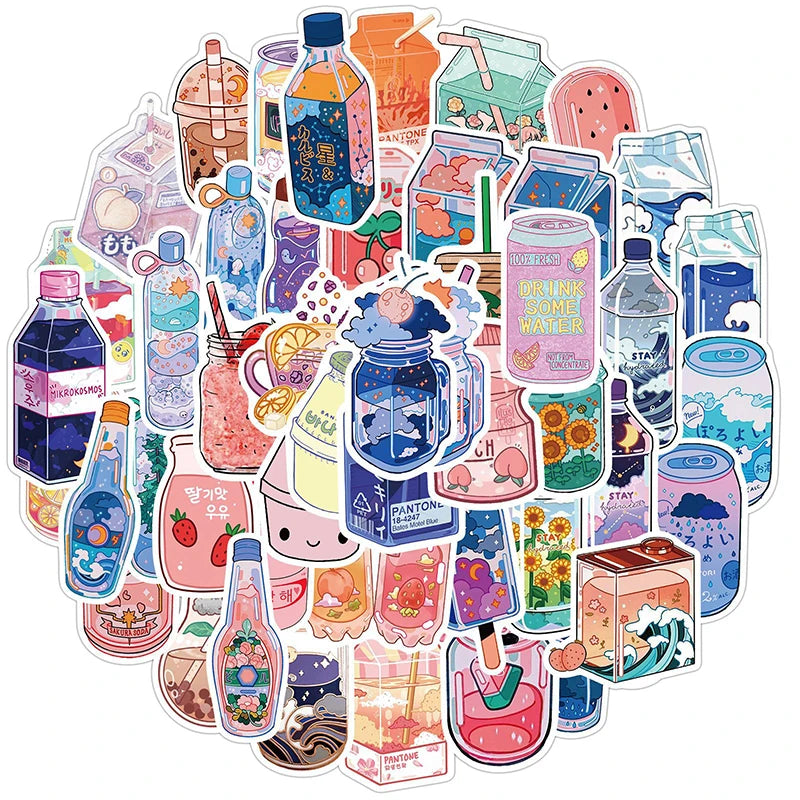 10/30/50PCS Japan Dink Sticker Aesthetic Sketchbook for Kids Children's PVC Decoration Scrapbooking School Stationery Supplies