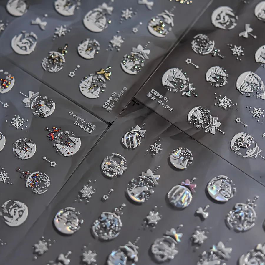 Christmas Gold-embossed Nails Accessories Stickers White Snowball Snowflake Adhesive Nail Art Stickers DIY Winter Nails Decorati