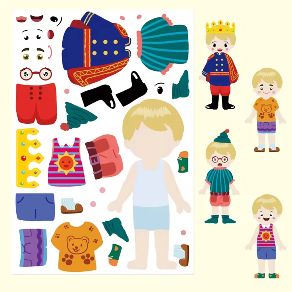 8PCS Children's Dress up Puzzle Stickers Cute Cartoon Creative Fun Puzzle Account Materials Tablet Waterproof Stickers