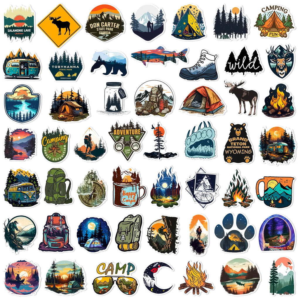 50/100pcs Forest Camping Hiking Outdoor Stickers Travel Scenery Decals Suitcase Luggage Bike Car Waterproof Graffiti Sticker