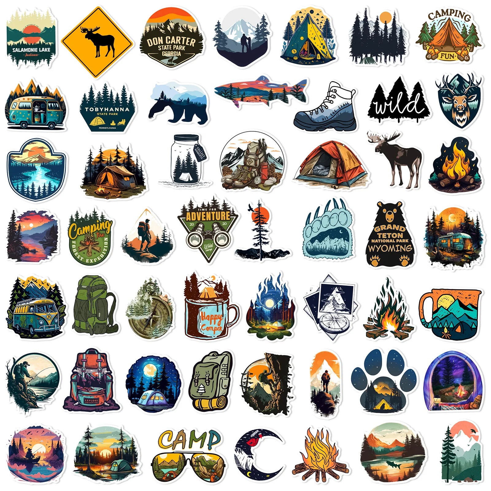 50/100pcs Forest Camping Hiking Outdoor Stickers Travel Scenery Decals Suitcase Luggage Bike Car Waterproof Graffiti Sticker