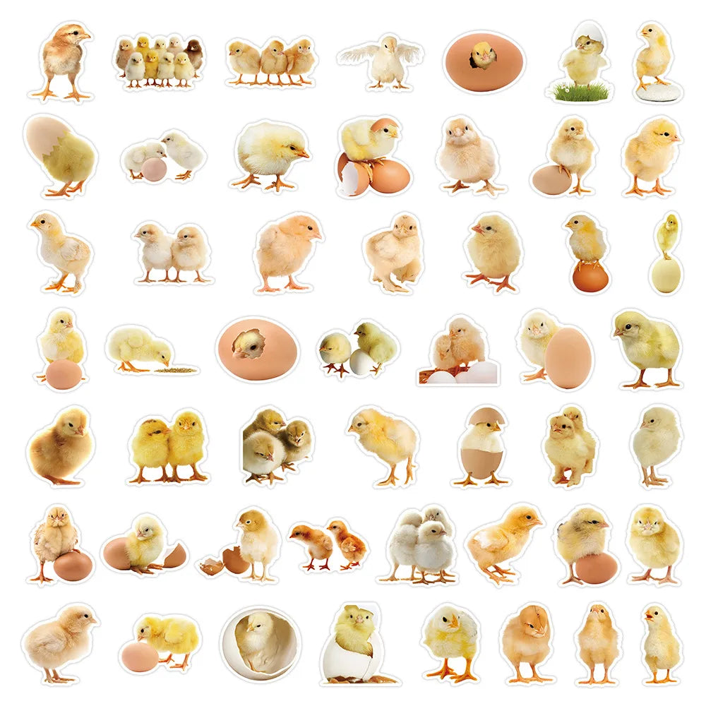 50-Pack Realistic Yellow Chick Stickers Cartoon Animal Cute Chicks Creative Stationery Luggage Decoration Reward Sticker