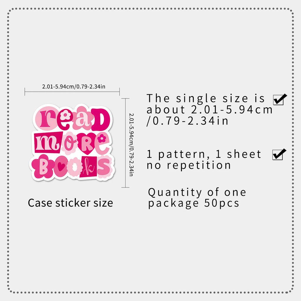 50-Pack Pink Bookish Romantic Graffiti Decal Stickers for Phone Laptop Guitar Helmet Skateboard Luggage Notebook
