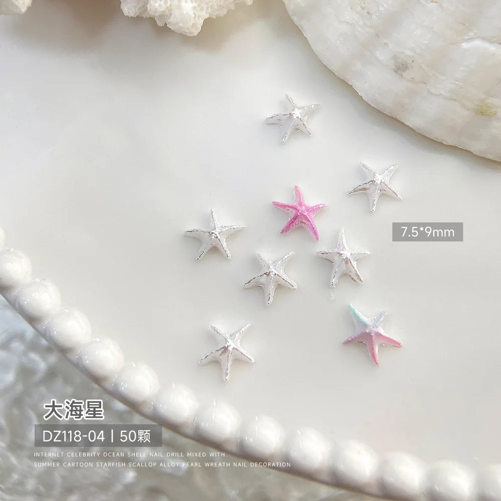 30pcs Ocean Shell Pearl Nail Charms Accessories Pearlescent Shell Aurora Nail Art Rhinestones DIY 3D Cute Nail Decorations Parts