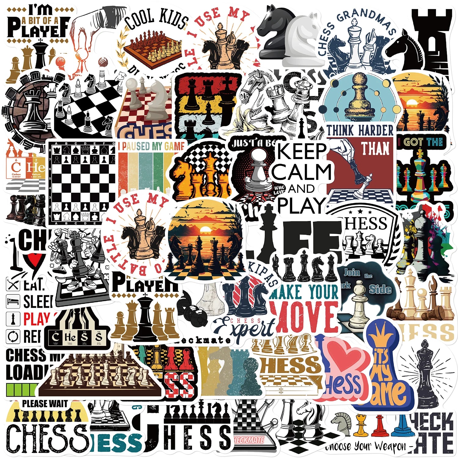50PCS Chess Game Sticker Classic Motorcycle Graffiti Laptop Phone Car Motorcycle Luggage Skateboard Diary Decal Aesthetic Sticke