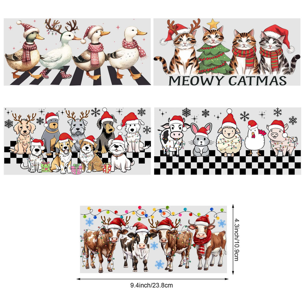 5 sheets Christmas UV DTF cup stickers, DTF transfer stickers, waterproof wipe transfer paper for 16oz glass, mug, furniture