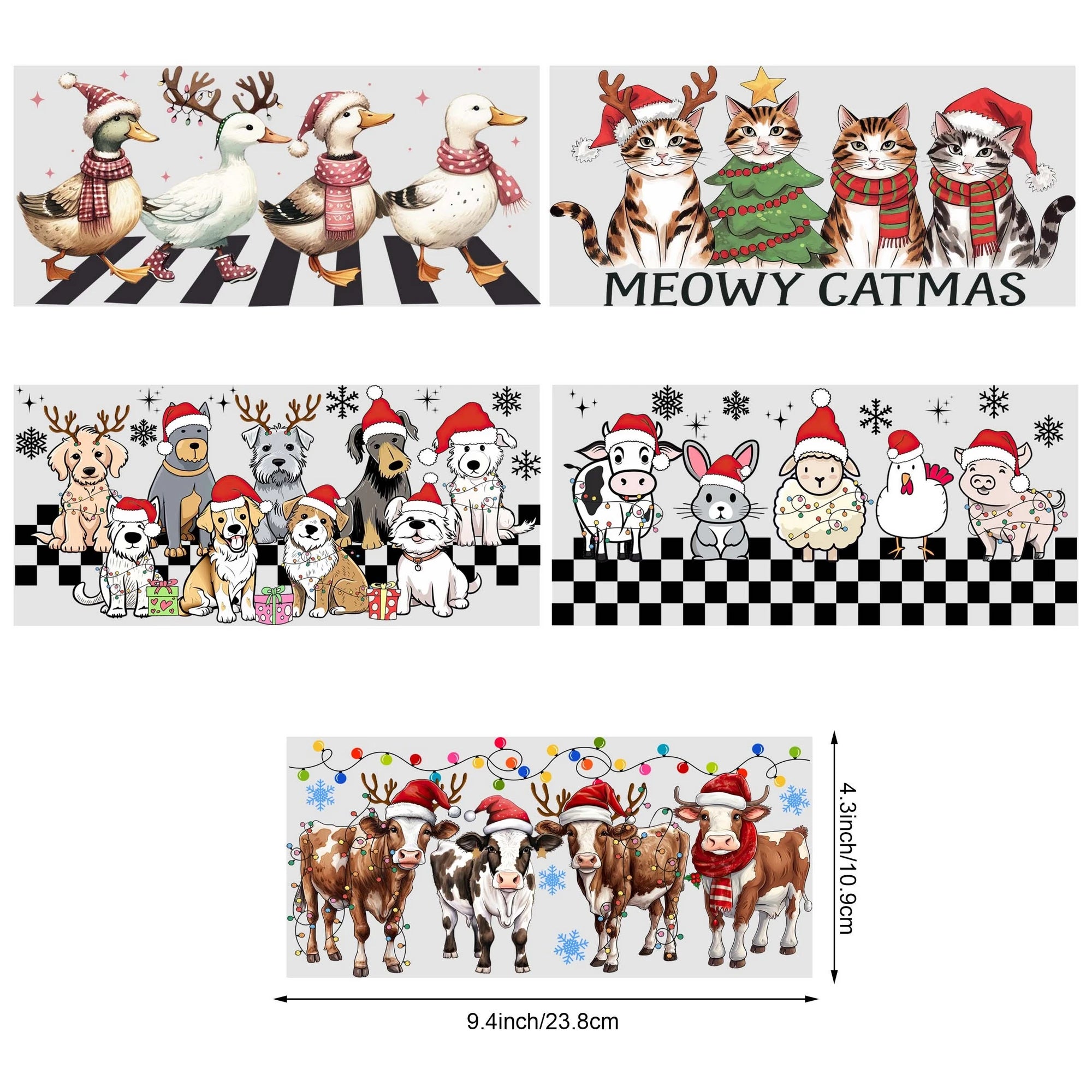 5 sheets Christmas UV DTF cup stickers, DTF transfer stickers, waterproof wipe transfer paper for 16oz glass, mug, furniture
