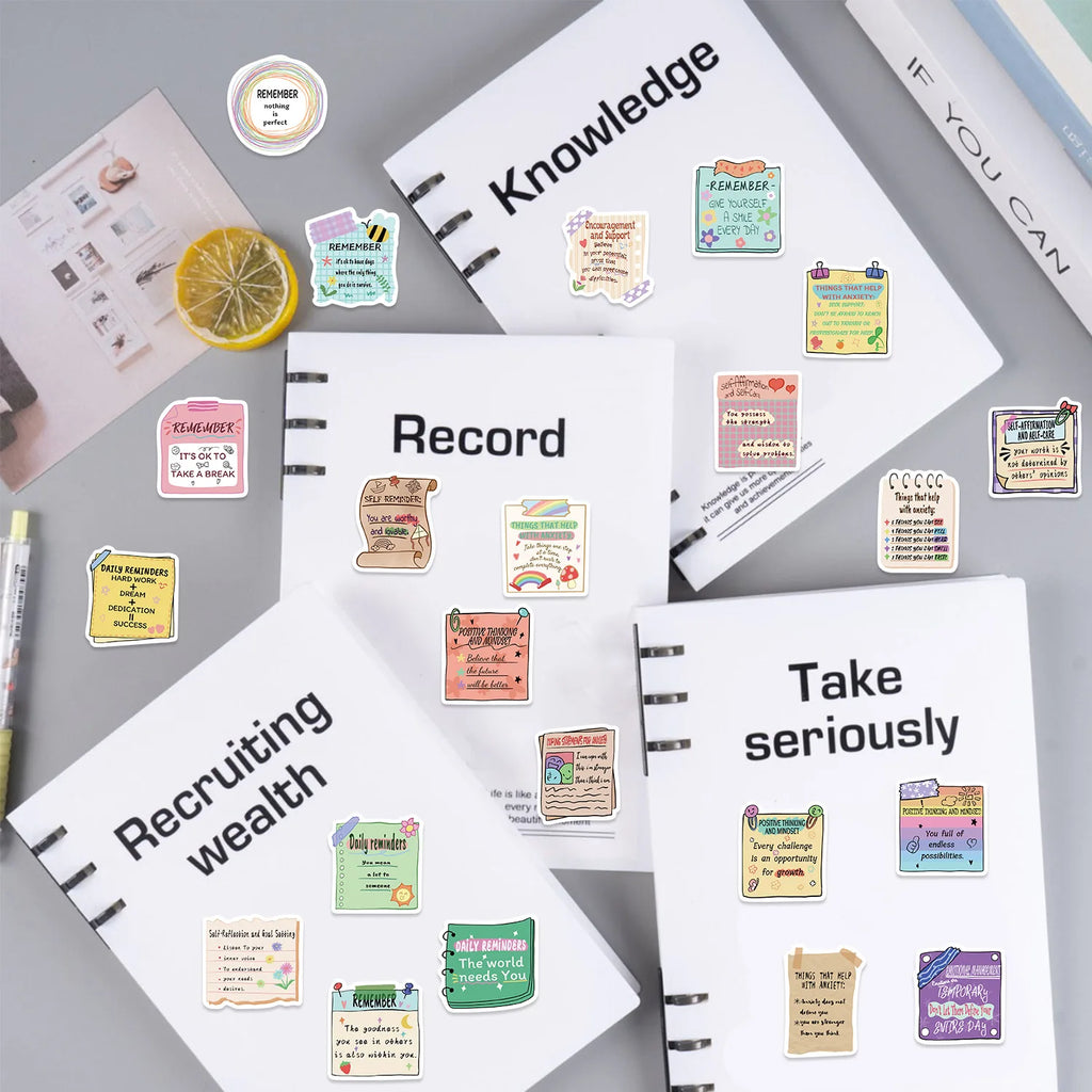 50/100Pcs Cartoon Mental Health Motivational Phrase Doodle Stickers School Stationery Notebook Guitar Luggage Fridge Diy Sticker