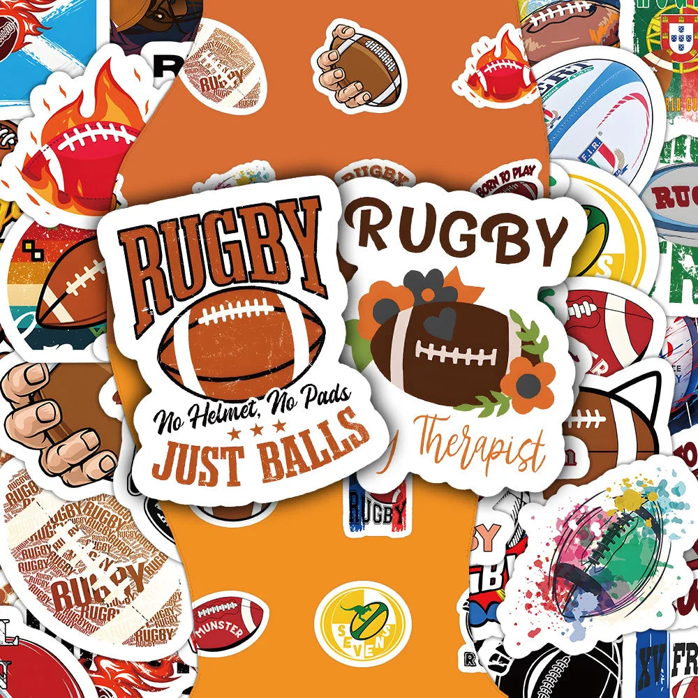 50/100 Pcs Cartoon Rugby Sports Creative Stickers Reusable for Suitcase Stationery Box Phone Case Desk Helmet Decals