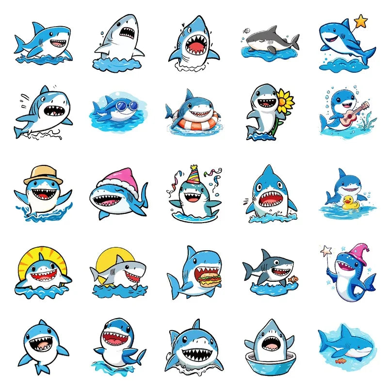 10/30/50PCS Kawaii Blue Shark PVC Sticky Sticker Aesthetic DIY Decoration Scrapbooking Children's School Supplies for Kids