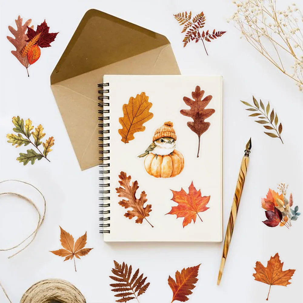 50/100Pcs Autumn Forest Animal & Plant Transparent Sticker School Stationery Decals Notebook Luggage Phone Fridge Stickers