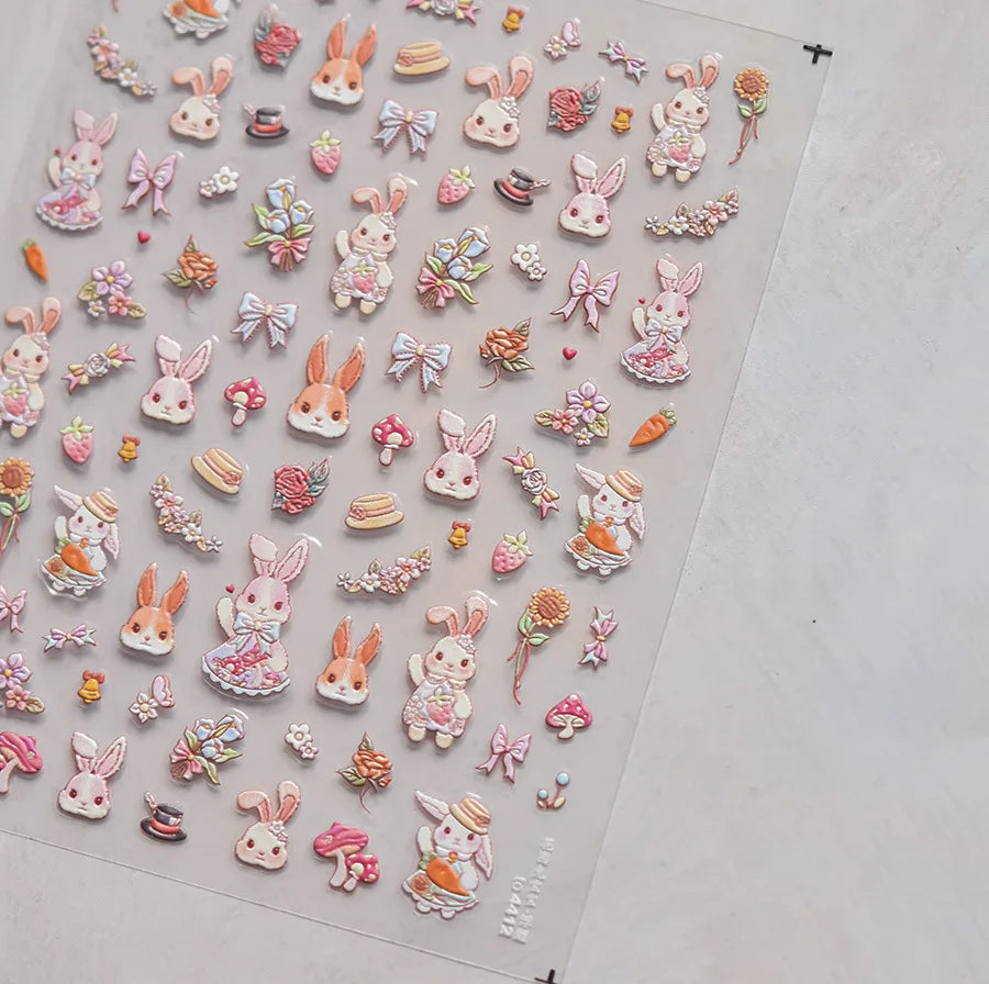Halloween Nails Sticker 5D Embossed Cartoon Nail Art Stickers Retro Rabbit Self Adhesive Stickers For Nails DIY Manicure Decals