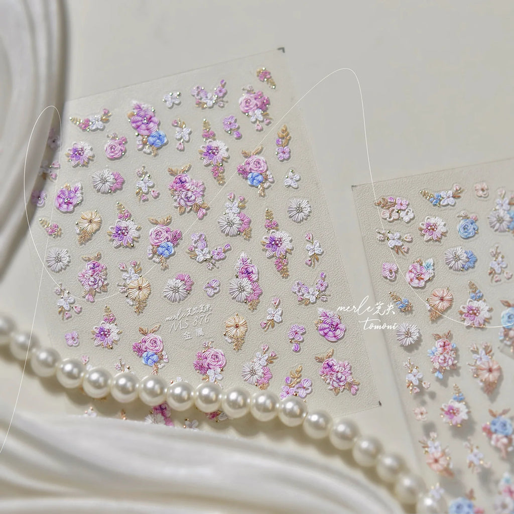 Metal Nail Stickers Exquisite Embroidered Rose Nail Art Accessories Stickers Back Glue Flowers Nail Charms Decals Manicure Tools