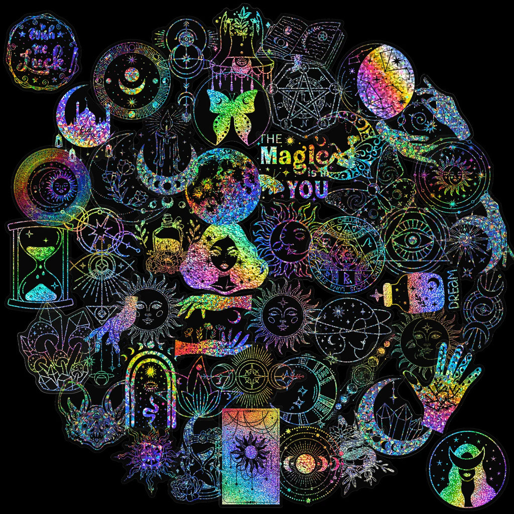 100 PCS Colorful Laser Magic PET Stickers Aesthetic for DIY Guitar Scrapbooking Suitcase Water Bottle Phone Laptop Skateboard
