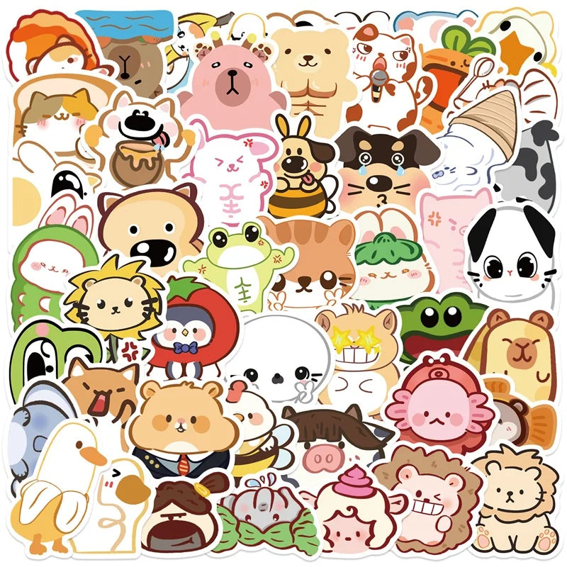 10/30/50PCS Kawaii Strange Animals PVC Sticky Sticker Aesthetic Stationery DIY Colorful Decoration Scrapbooking School Supplies