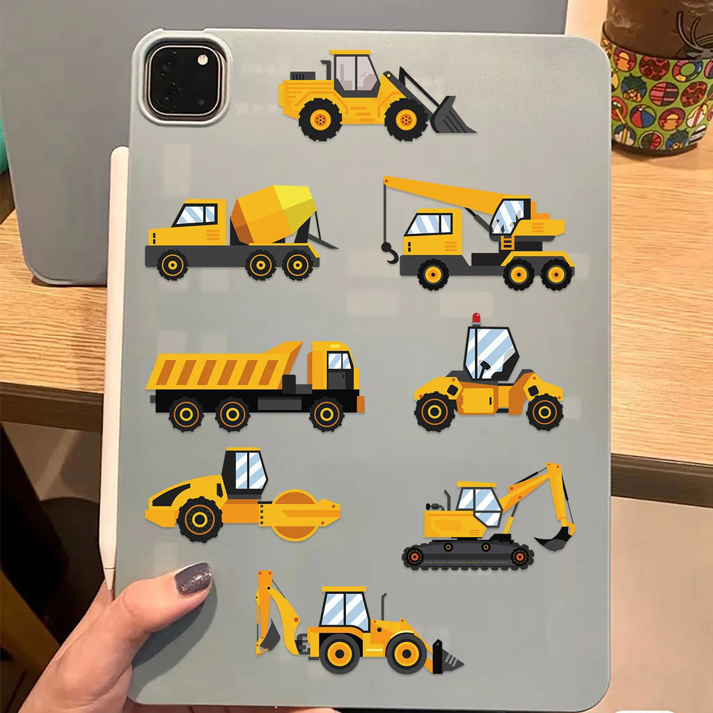 8 Pcs Cartoon Racing Cars, Engineering Cars Make a Face Stickers, DIY Handmade Account, Notebook Decoration Stickers
