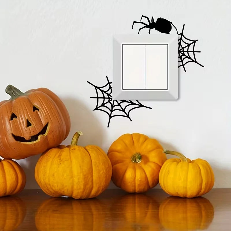 1pc Black Spider Web and Spider Pattern Room Wall Switch Panel Decorative Stickers, Living Room, Bedroom Entrance and Air Condit