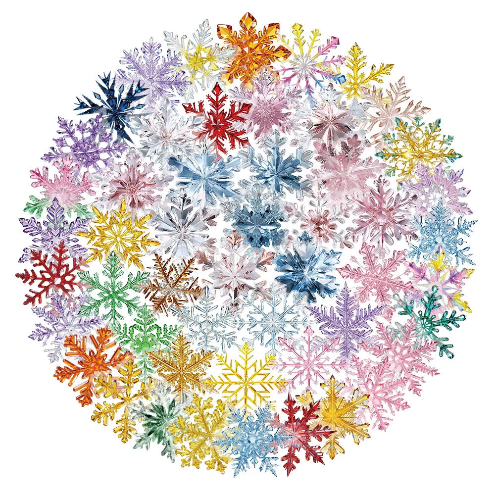 50-Pack Cartoon Christmas Snowflake Sticker for Window Glass Decoration Festive Atmosphere Children's Stationery Doodle Sticker