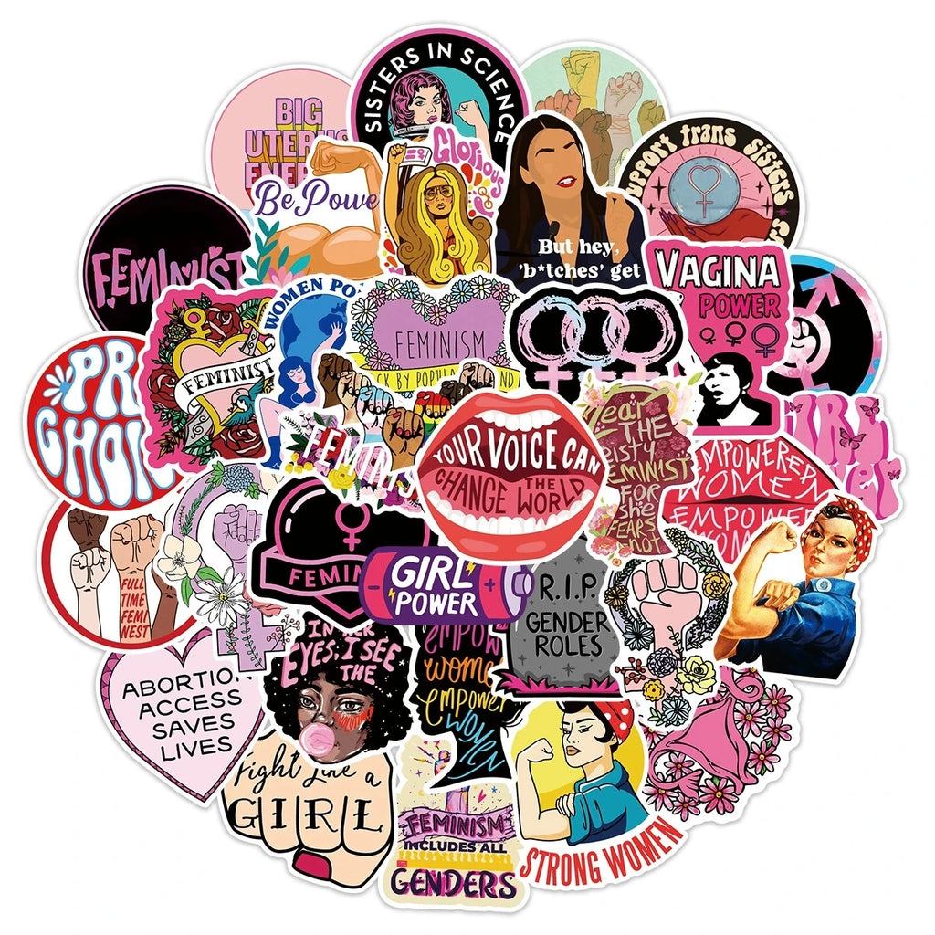 50/100PCS Women Theme Doodle Stickers, Unique Waterproof Decals for Notebook Helmet Fridge Phone Case Decor