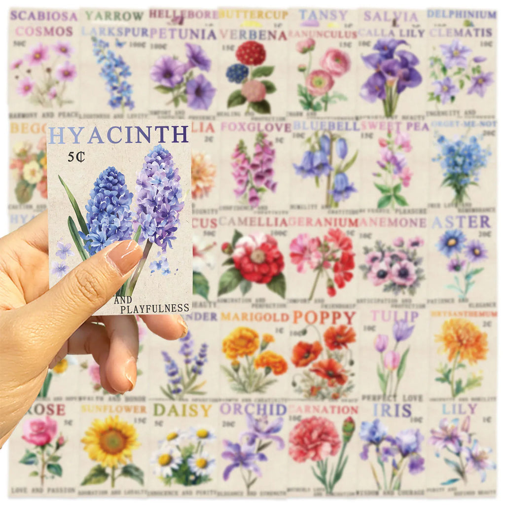 50/100PCS Cartoon Retro Stamps Flower/Marine Aesthetics DIY Waterproof Stickers For Decor Guitar Notebook Luggage Stationary