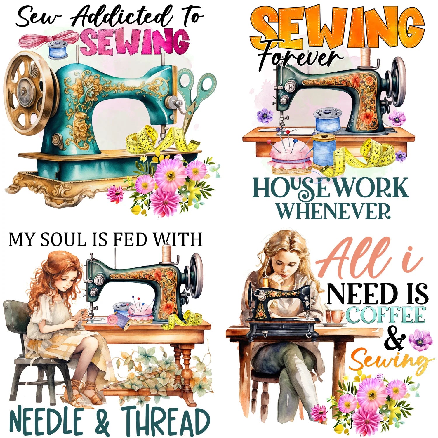 4/12 sheet Sewing Machine DIY Theme Iron-On Applique Patches T-shirt Heat Transfer DIY Clothing, T-shirts, Mask, Jeans, Backpack