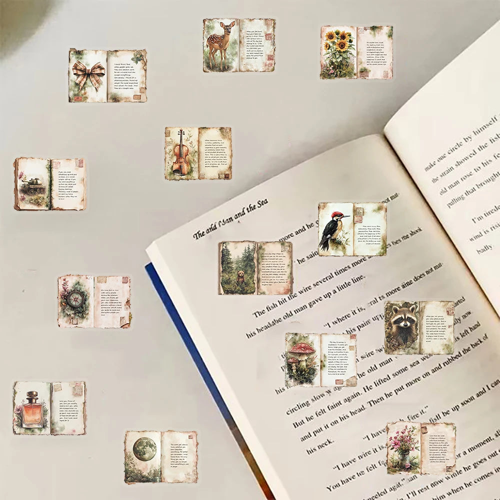 50PCS Read Retro Watercolor Diary Sticker Stationery Phone Luggage Scrapbooking Graffiti Art Picture Laptop Fashion Stickers