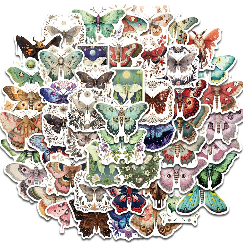 50PCS Colorful Moth With Sharp Edges Stickers Kawaii Cartoon Good Harvest Photocard Graffiti Waterproof Scrapbook Diary Sticker