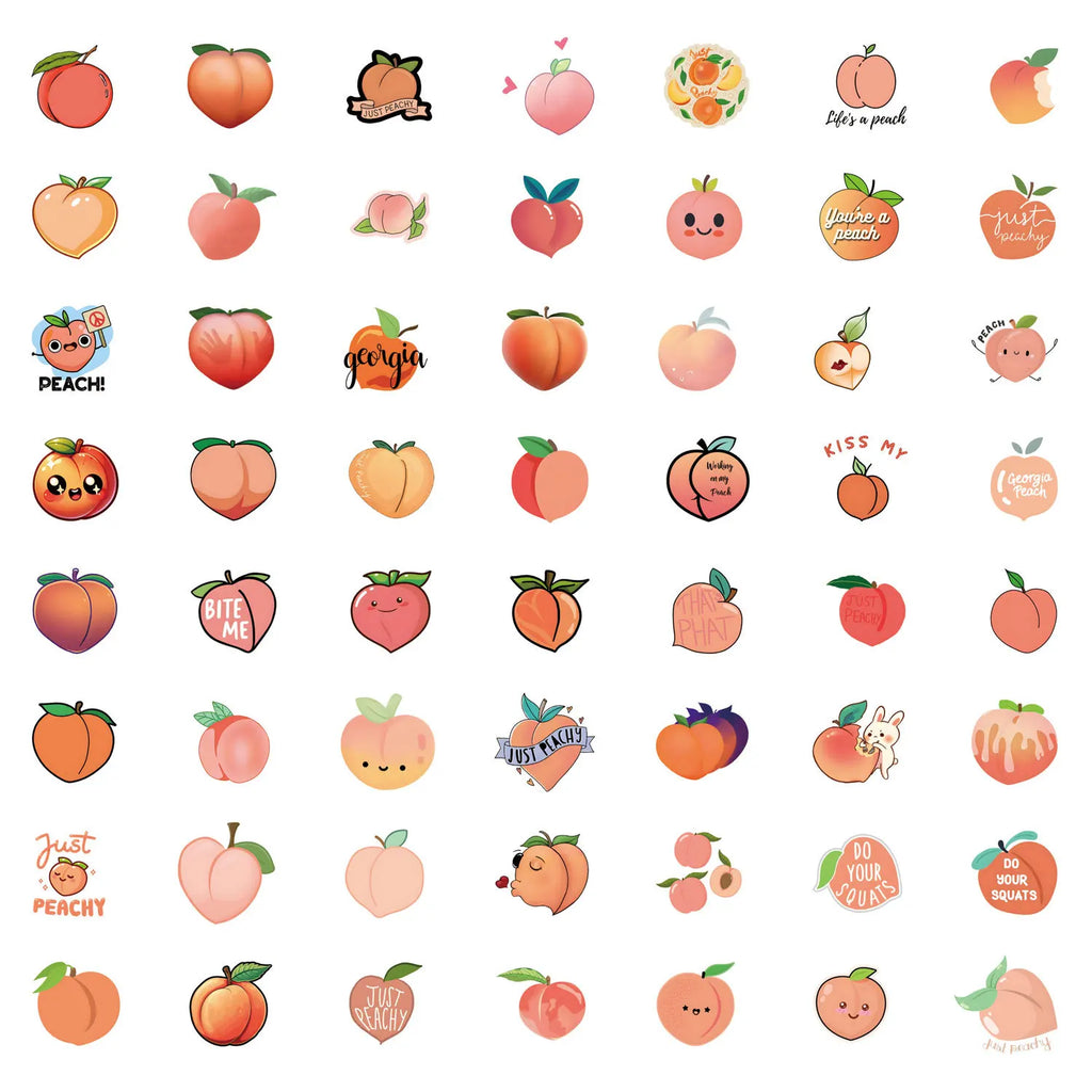 55/110PCS Cartoon Peach Cute Fruit Peach Graffiti Sticker Car Luggage Water Cup Sticker