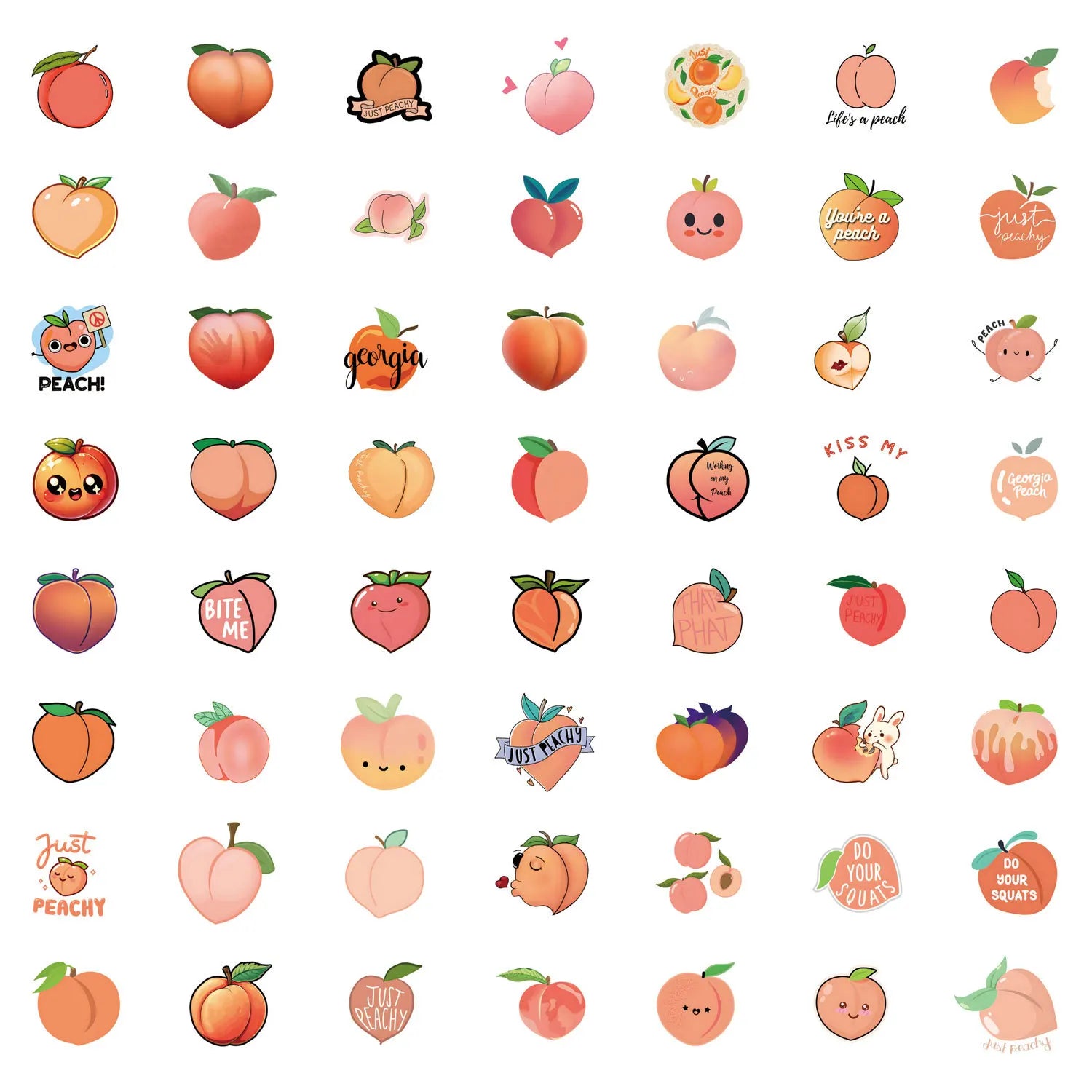 55/110PCS Cartoon Peach Cute Fruit Peach Graffiti Sticker Car Luggage Water Cup Sticker