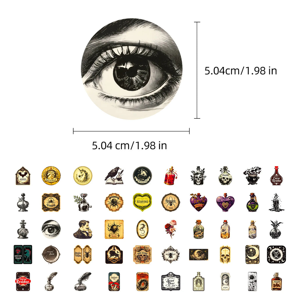 50-Piece Gothic Skull Spider Crow Apothecary Graffiti Stickers for Notebook Luggage Refrigerator Decorative Stickers