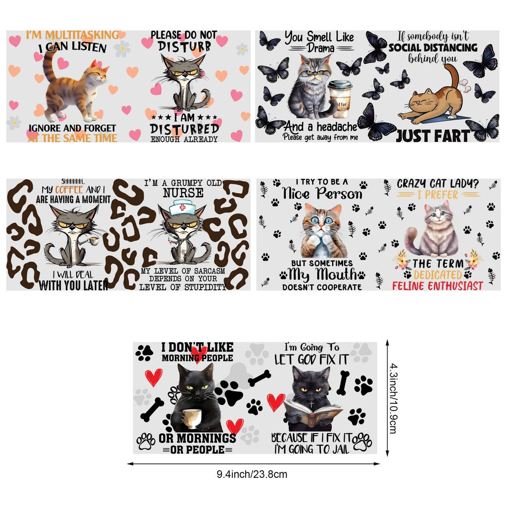 5 Sheets Animal UV DTF Cup Stickers, DTF Friction Transfer Stickers, Waterproof Transfer Stickers for 16oz Glass Cups, DIY