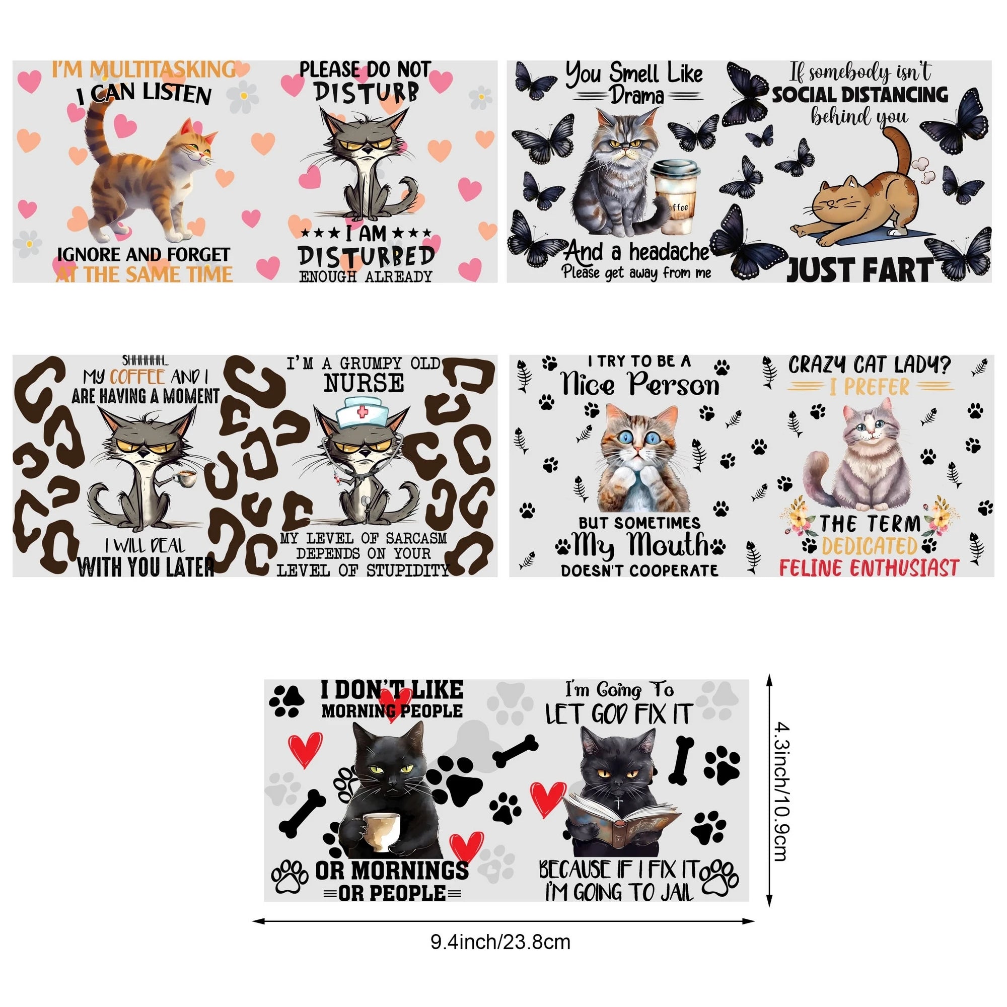 5 Sheets Animal UV DTF Cup Stickers, DTF Friction Transfer Stickers, Waterproof Transfer Stickers for 16oz Glass Cups, DIY