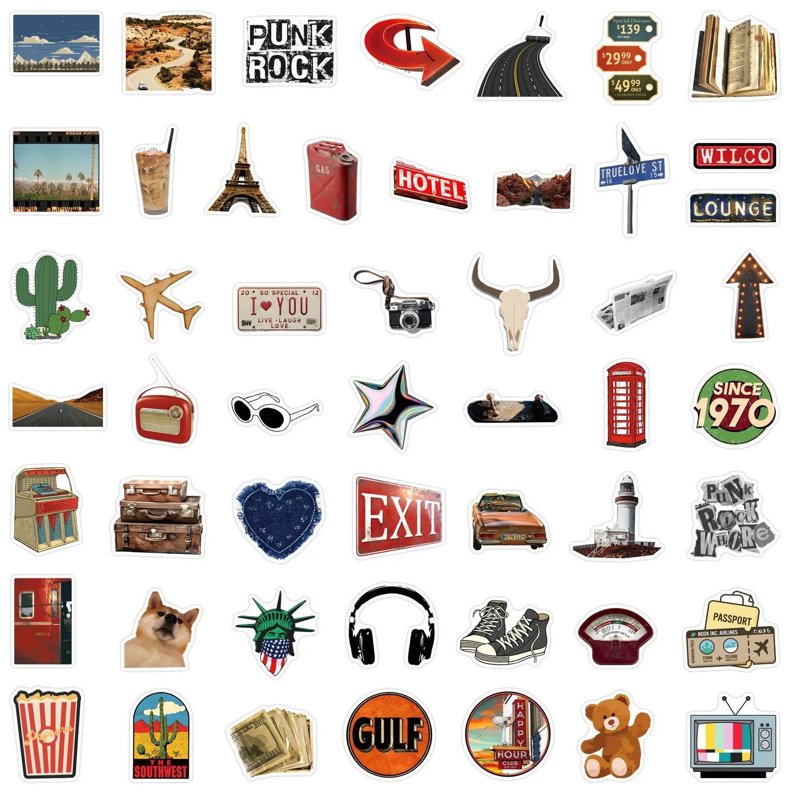 50/100 Pcs American Vintage Aesthetic Stickers for Cup Notebook Desk Suitcase Phone Guitar Envelope Waterproof Decals