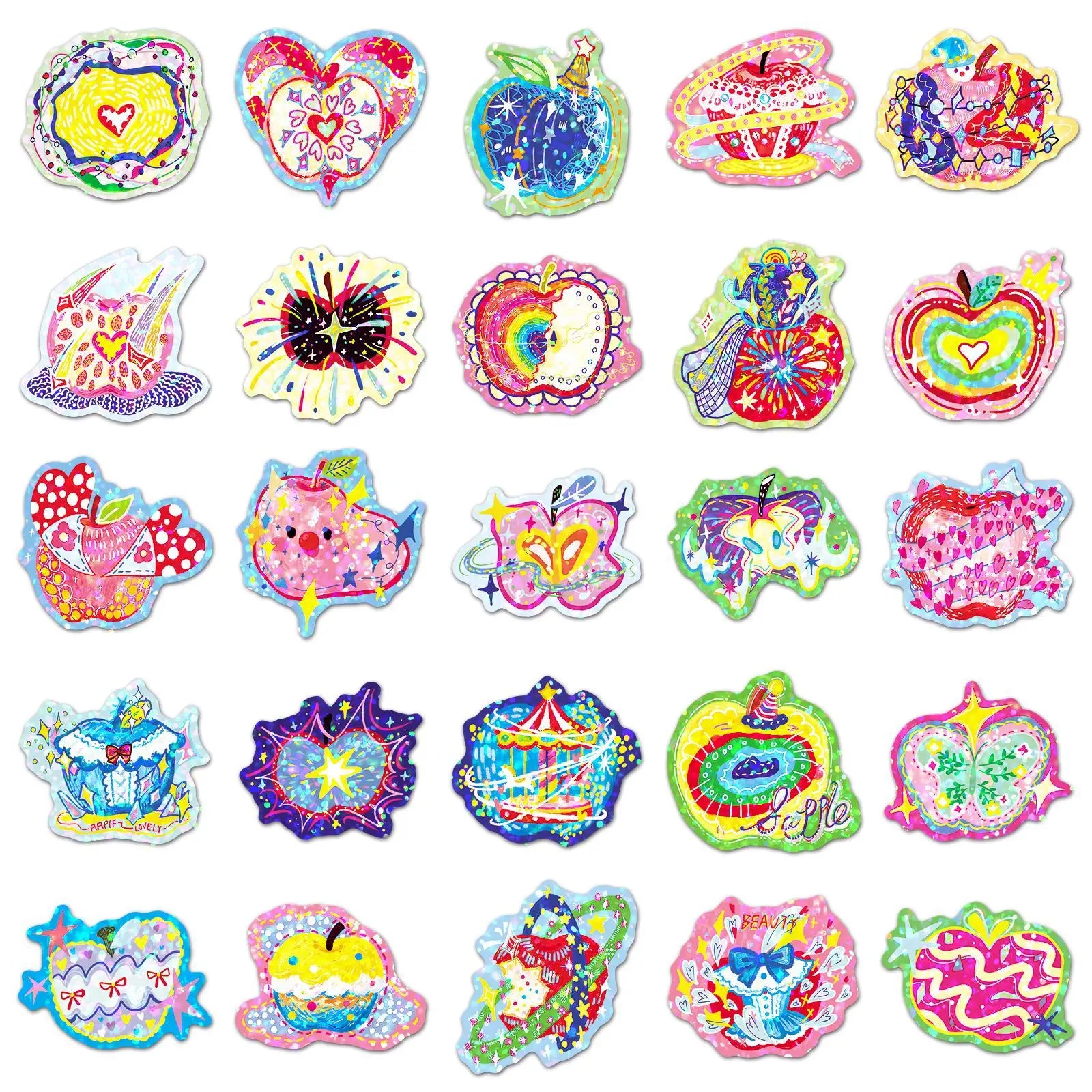 50/100PCS Energy Apple Sticker Flash Film Laser Color Cool Original Creative Waterproof Decorative Phone Computer Sticker