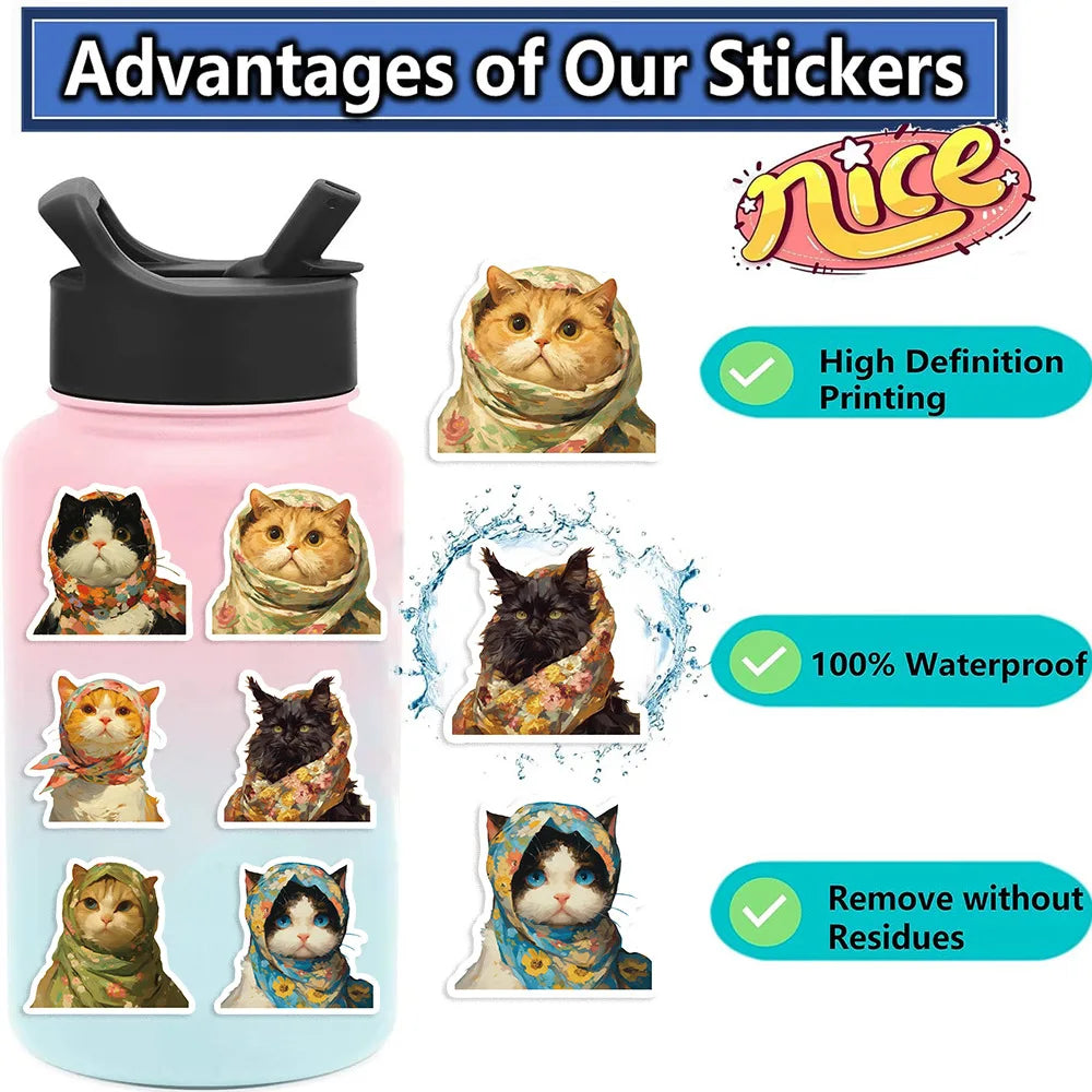 50/100PCS Cute Cartoon Headbands Cat Graffiti Stickers Guitar Notebook Luggage DIY Waterproof Stationery Stickers