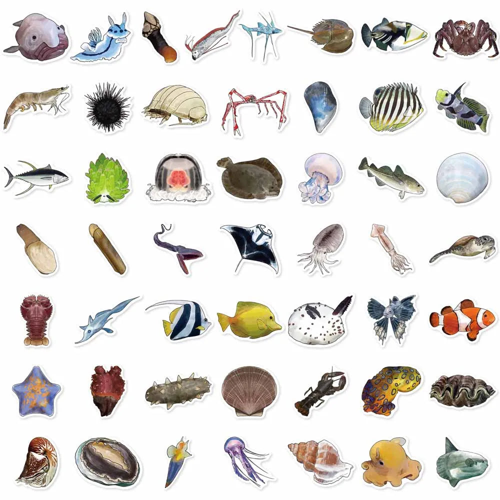 50PCS Deep Sea Fish Sticker Pack Fun Stickers DIY Brochure Manual Decoration Notebook Motorcycle Waterproof Stickers