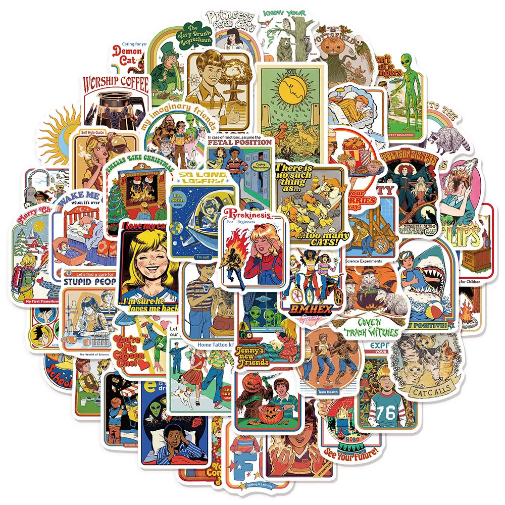 50PCS Creative Humorous Retro Cartoon Decorative Graffiti Stickers DIY Handmade Luggage Skateboard Water Cup Computer Stickers