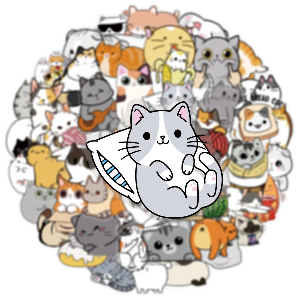 50Pcs Transparent PET Cute Cat Graffiti Stickers Luggage Notebook, Waterproof Children Reward Stationery Decoration Stickers
