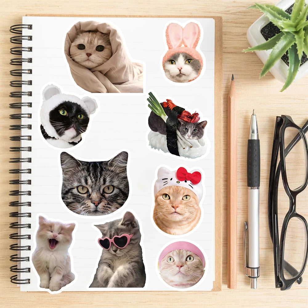 8/16Pcs Kawaii Cartoon Cute Cat Collage Sticker Nostalgia Art Picture Skateboard Bicycle Aesthetic Cool Collages Design﻿