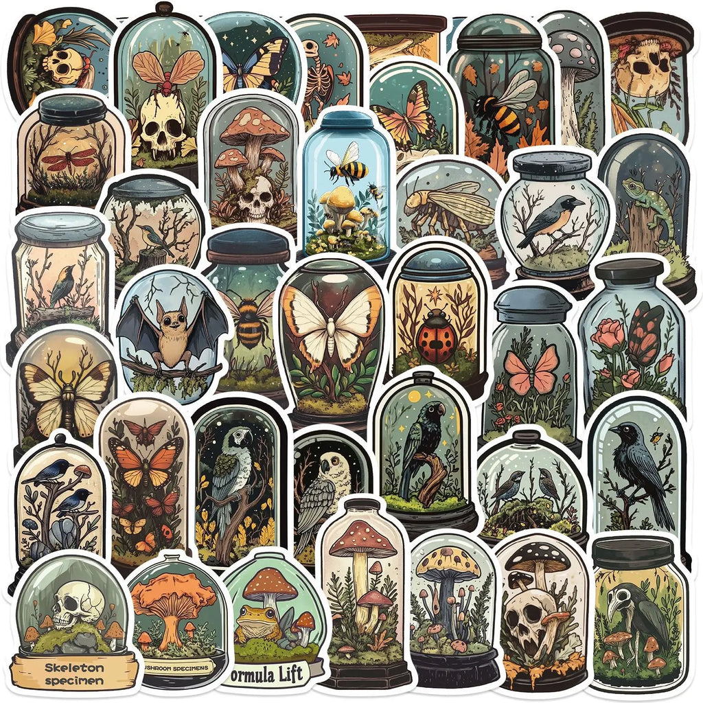 50 Pcs Cartoon Mystery Bottles, Biological Graffiti Stickers Guitar Notebook Luggage DIY Water Bottle Decor Waterproof Stickers