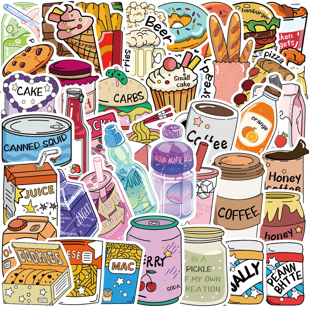 50/100PCS Hand drawn Snack Club Graffiti Stickers Guitar Notebook Luggage DIY Waterproof Desk Stationery Stickers