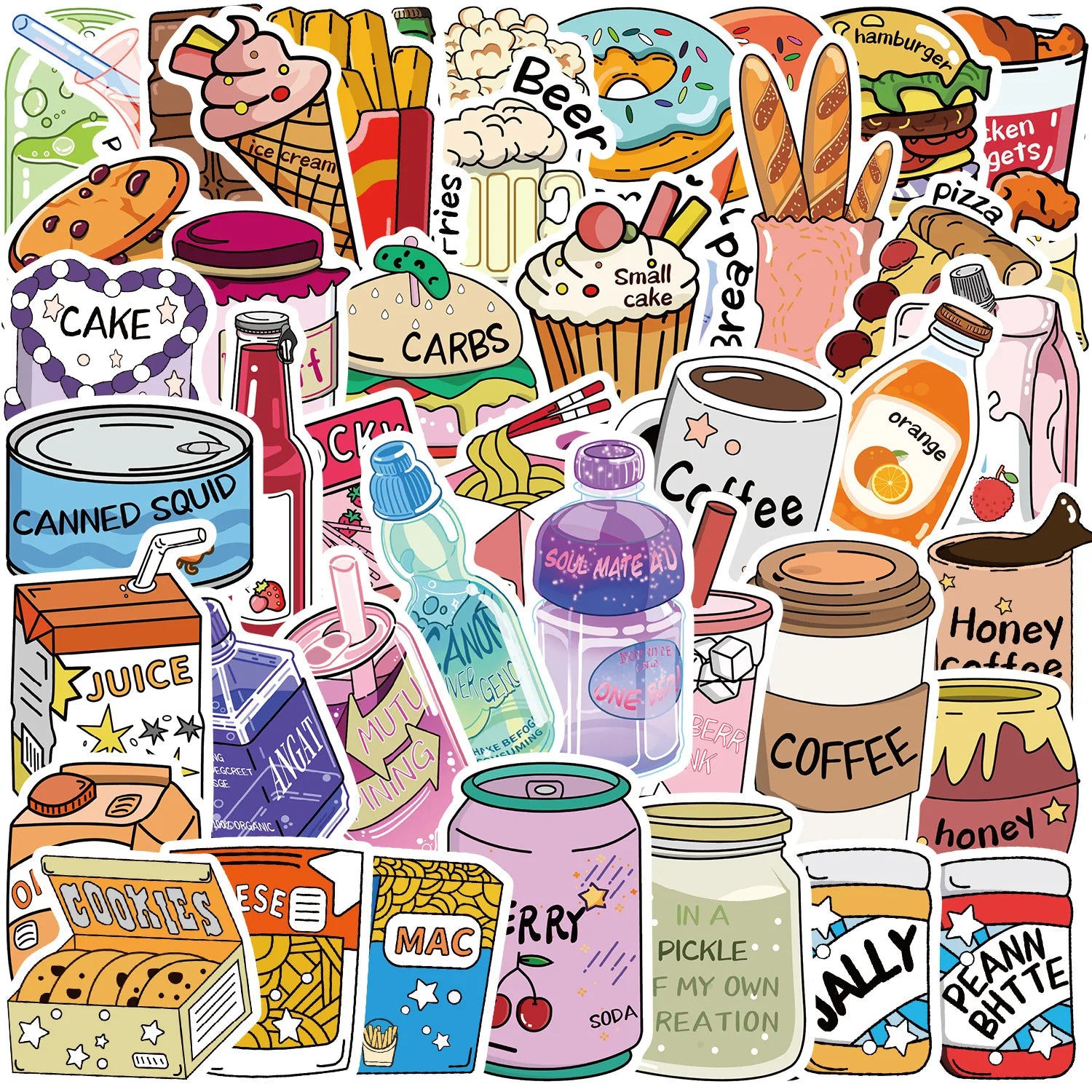 50/100PCS Hand drawn Snack Club Graffiti Stickers Guitar Notebook Luggage DIY Waterproof Desk Stationery Stickers