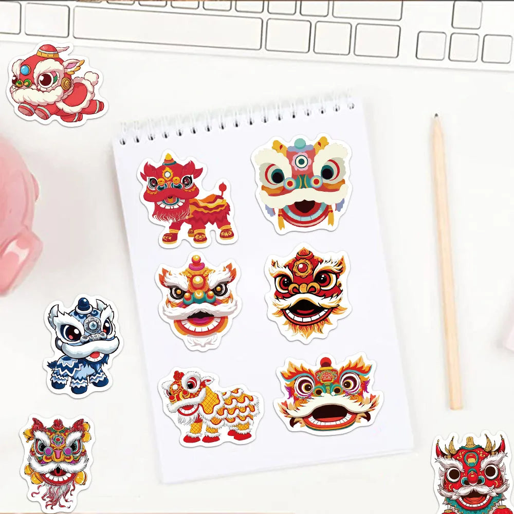 50PCS Creative New Year Lion Dance Graffiti Stickers DIY Luggage Laptop Tablet Speaker Decoration Wall Stickers Gift Stickers