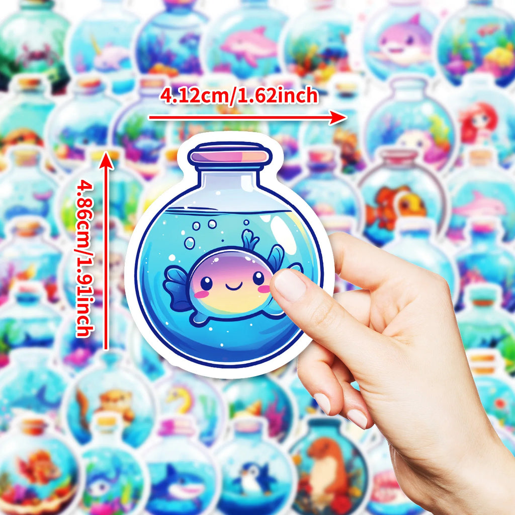 50-Pack Round Underwater World Cartoon Ocean Creature Stickers for Student Stationery Notebook Diary Luggage Decoration